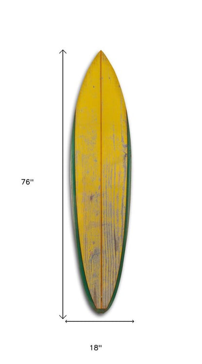 76" X 18" Yellow Wood Hanging Dimensional Sculpture