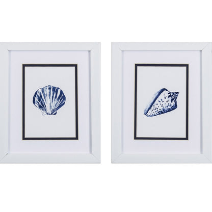 Set Of Two 11" x 9" Blue And White Seashell Wall Art
