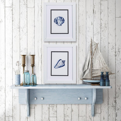 Set Of Two 11" x 9" Blue And White Seashell Wall Art