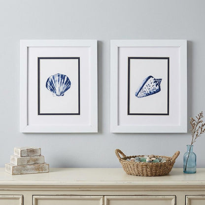 Set Of Two 11" x 9" Blue And White Seashell Wall Art