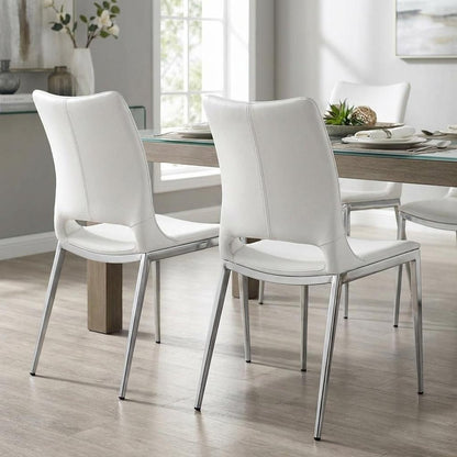 Set of Two White And Silver Upholstered Faux Leather Dining Side Chairs