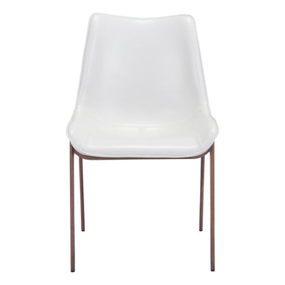 Set of Two White and Brown Upholstered Faux Leather Dining Side Chairs
