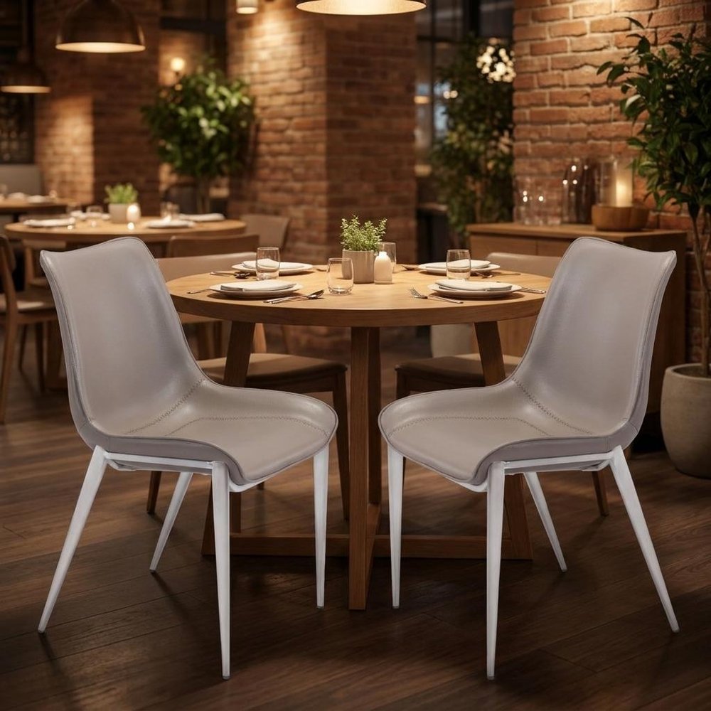 Set of Two Gray And Silver Upholstered Faux Leather Dining Side Chairs
