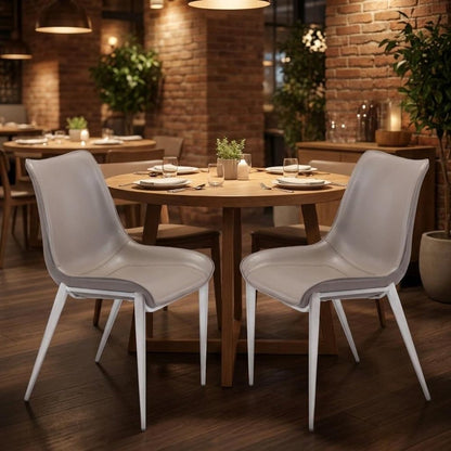 Set of Two Gray And Silver Upholstered Faux Leather Dining Side Chairs