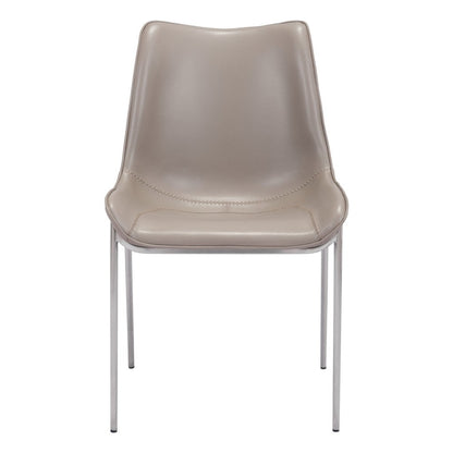 Set of Two Gray And Silver Upholstered Faux Leather Dining Side Chairs