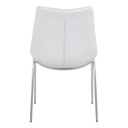 Set of Two White And Silver Upholstered Faux Leather Open Back Dining Side Chairs