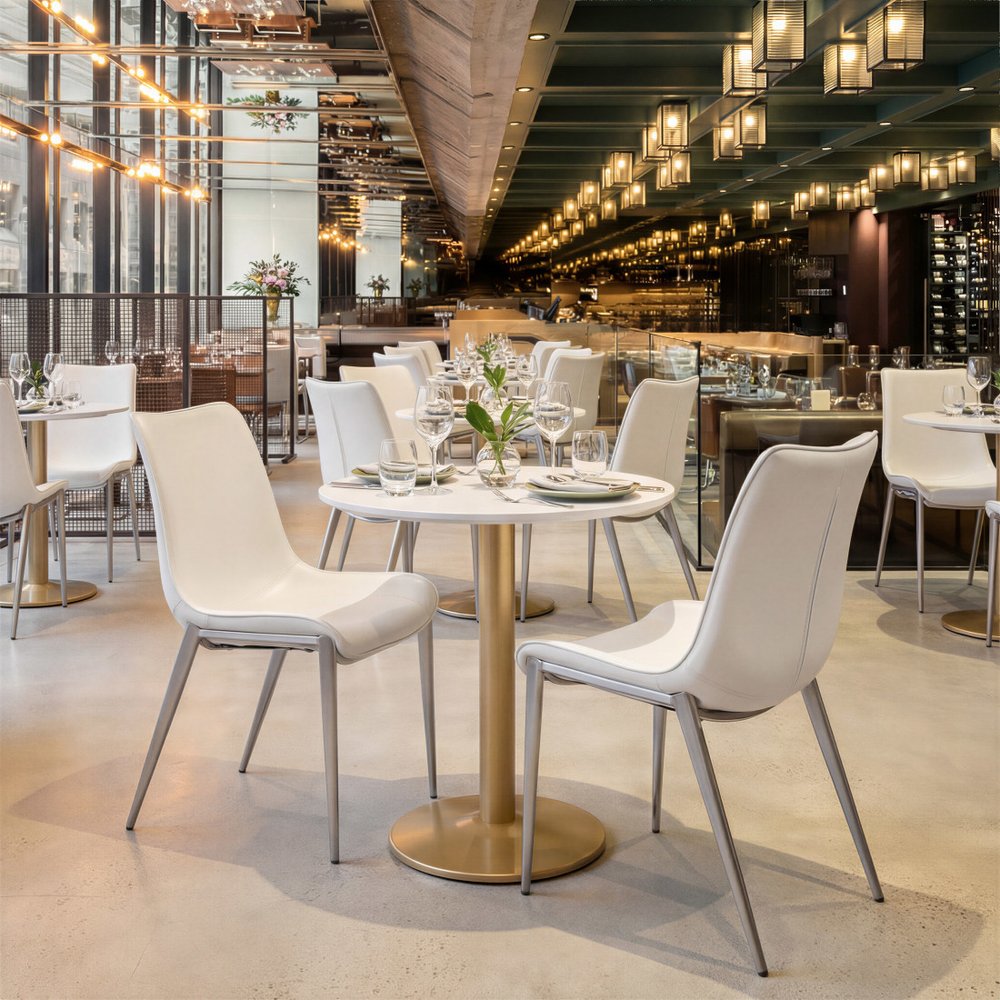 Set of Two White And Silver Upholstered Faux Leather Open Back Dining Side Chairs