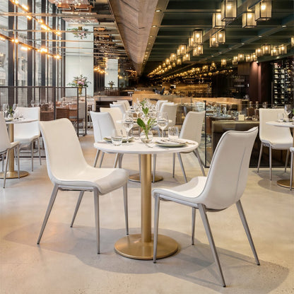 Set of Two White And Silver Upholstered Faux Leather Open Back Dining Side Chairs