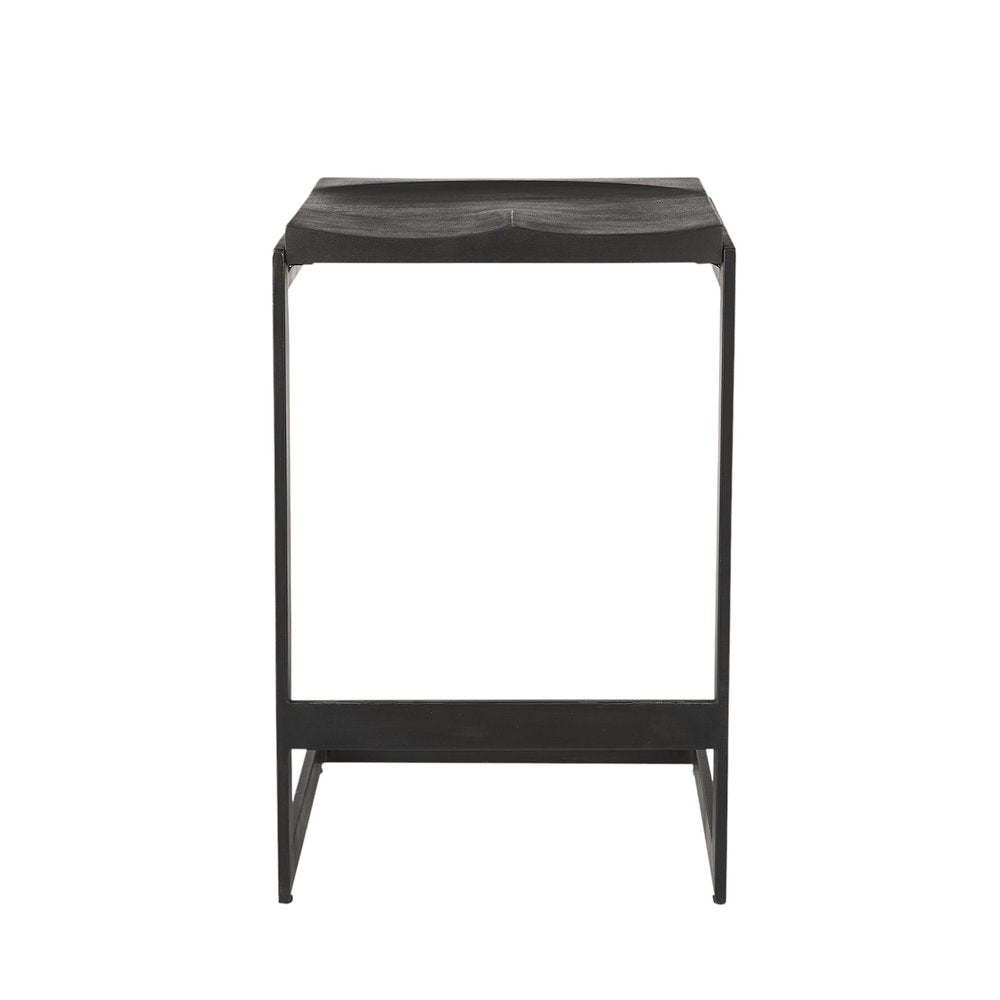 26" Black Solid Wood And Metal Backless Counter Height Bar Chair