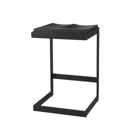 26" Black Solid Wood And Metal Backless Counter Height Bar Chair