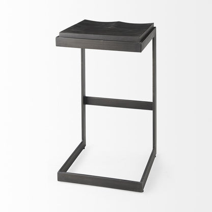 30" Black Wood And Metal Backless Bar Height Bar Chair