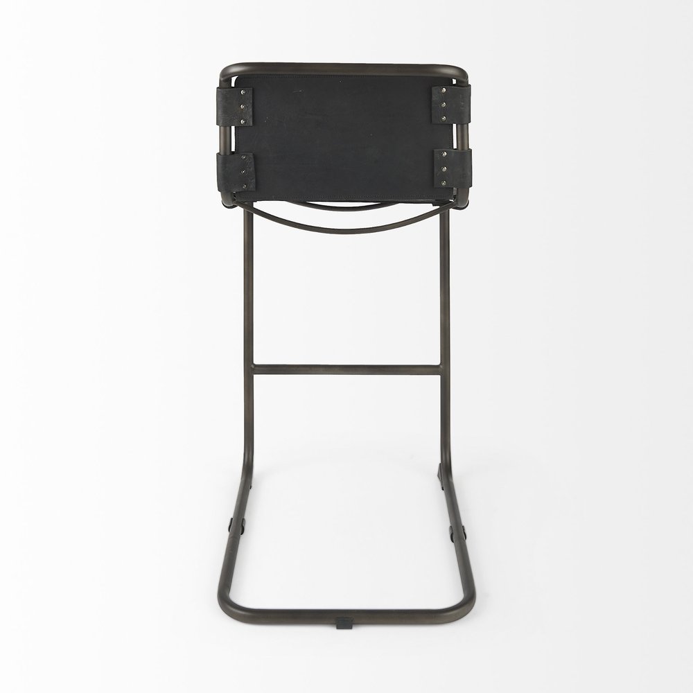 30" Black And Gray Leather And Iron Bar Height Bar Chair