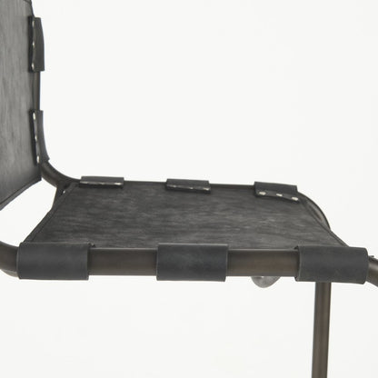 30" Black And Gray Leather And Iron Bar Height Bar Chair