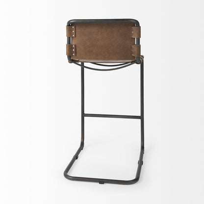 35" Brown And Black Leather And Metal Bar Height Bar Chair