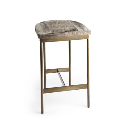 29" Gray And Gold Hair on Hide Leather And Iron Backless Counter Height Bar Chair