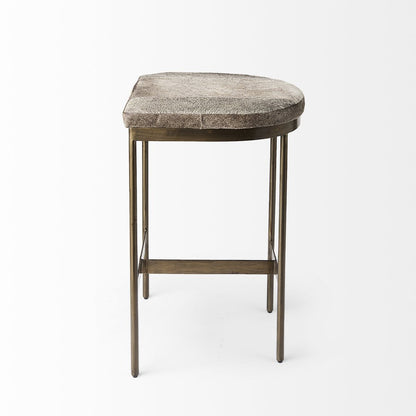 29" Gray And Gold Hair on Hide Leather And Iron Backless Counter Height Bar Chair