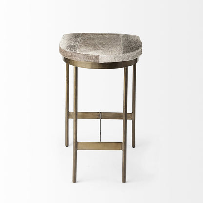29" Gray And Gold Hair on Hide Leather And Iron Backless Counter Height Bar Chair