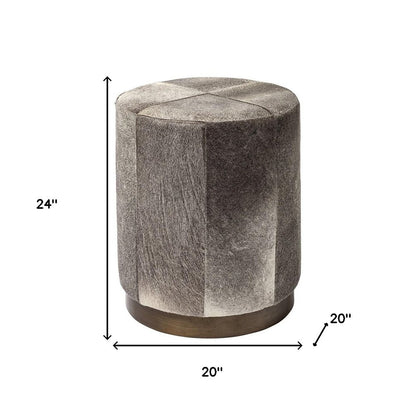 20" Gray Wool And Brown Footstool Ottoman
