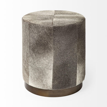20" Gray Wool And Brown Footstool Ottoman
