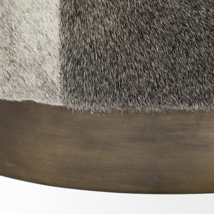 20" Gray Wool And Brown Footstool Ottoman