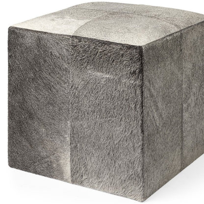 20" Gray Fabric and Wool Cube Ottoman
