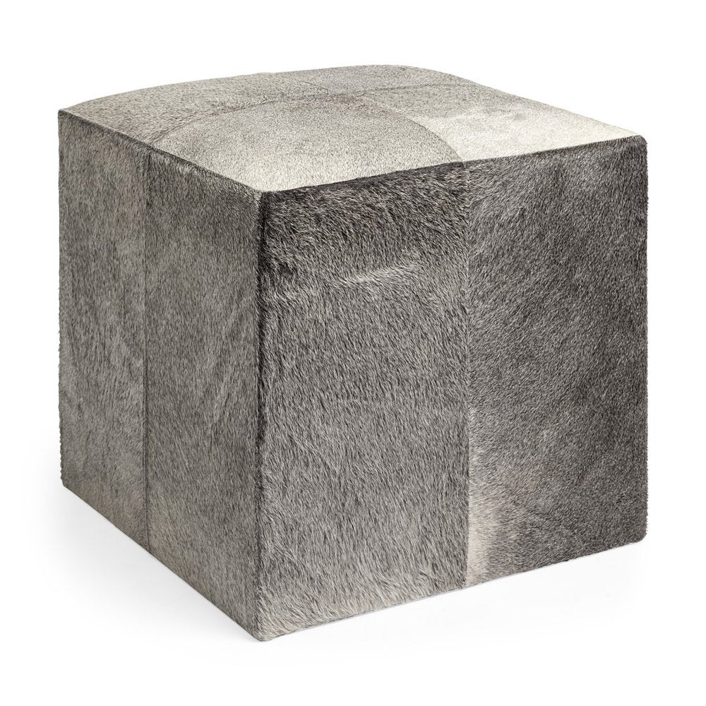 20" Gray Fabric and Wool Cube Ottoman