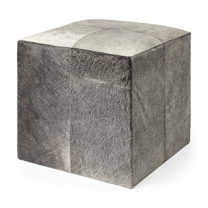 20" Gray Fabric and Wool Cube Ottoman