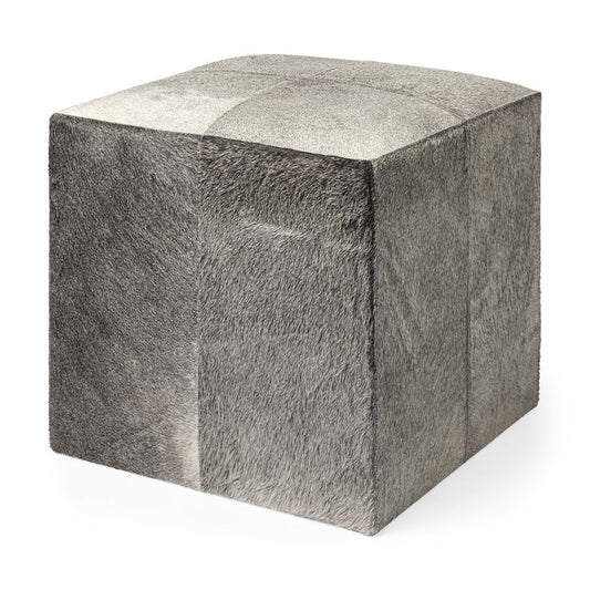 20" Gray Fabric and Wool Cube Ottoman