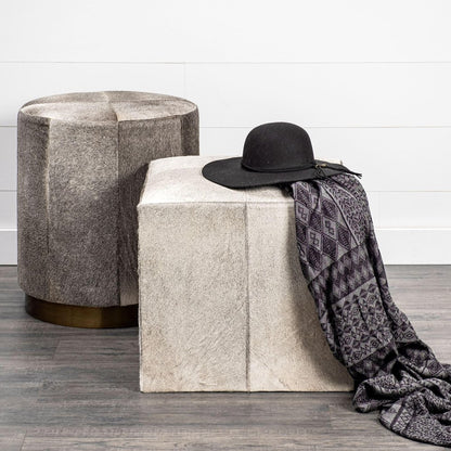 20" Gray Fabric and Wool Cube Ottoman