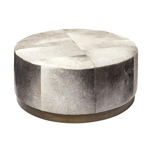 36" Gray Wool And Brown Footstool Ottoman
