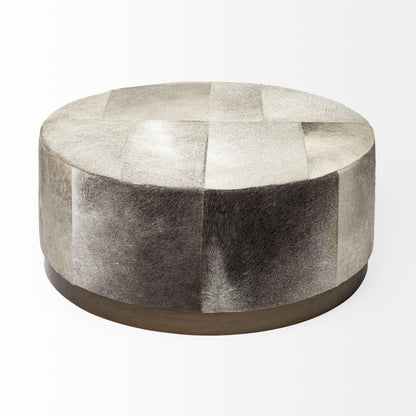 36" Gray Wool And Brown Footstool Ottoman