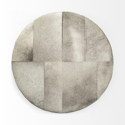 36" Gray Wool And Brown Footstool Ottoman