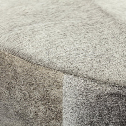 36" Gray Wool And Brown Footstool Ottoman
