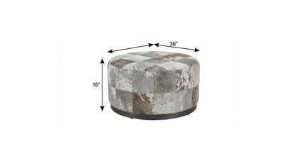 36" Gray Wool And Brown Footstool Ottoman