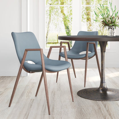 Set of Two Gray And Brown Upholstered Faux Leather Open Back Dining Arm Chairs