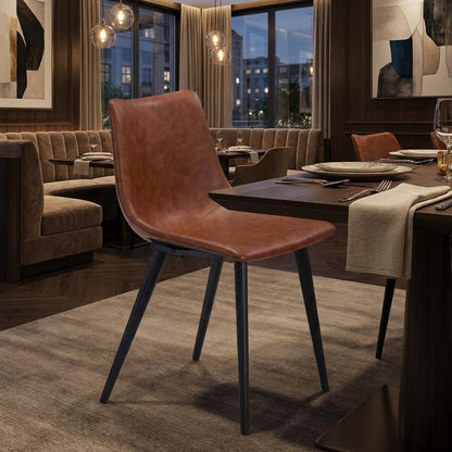 Set of Two Brown Vintage Look Faux Leather Slight Scoop Dining Chairs