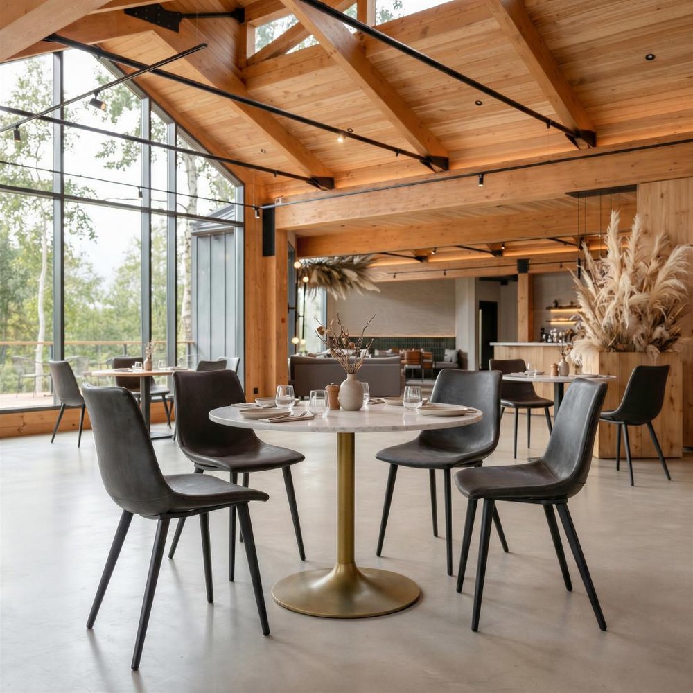 Set of Two Black Faux Leather And Steel Dining Side Chairs