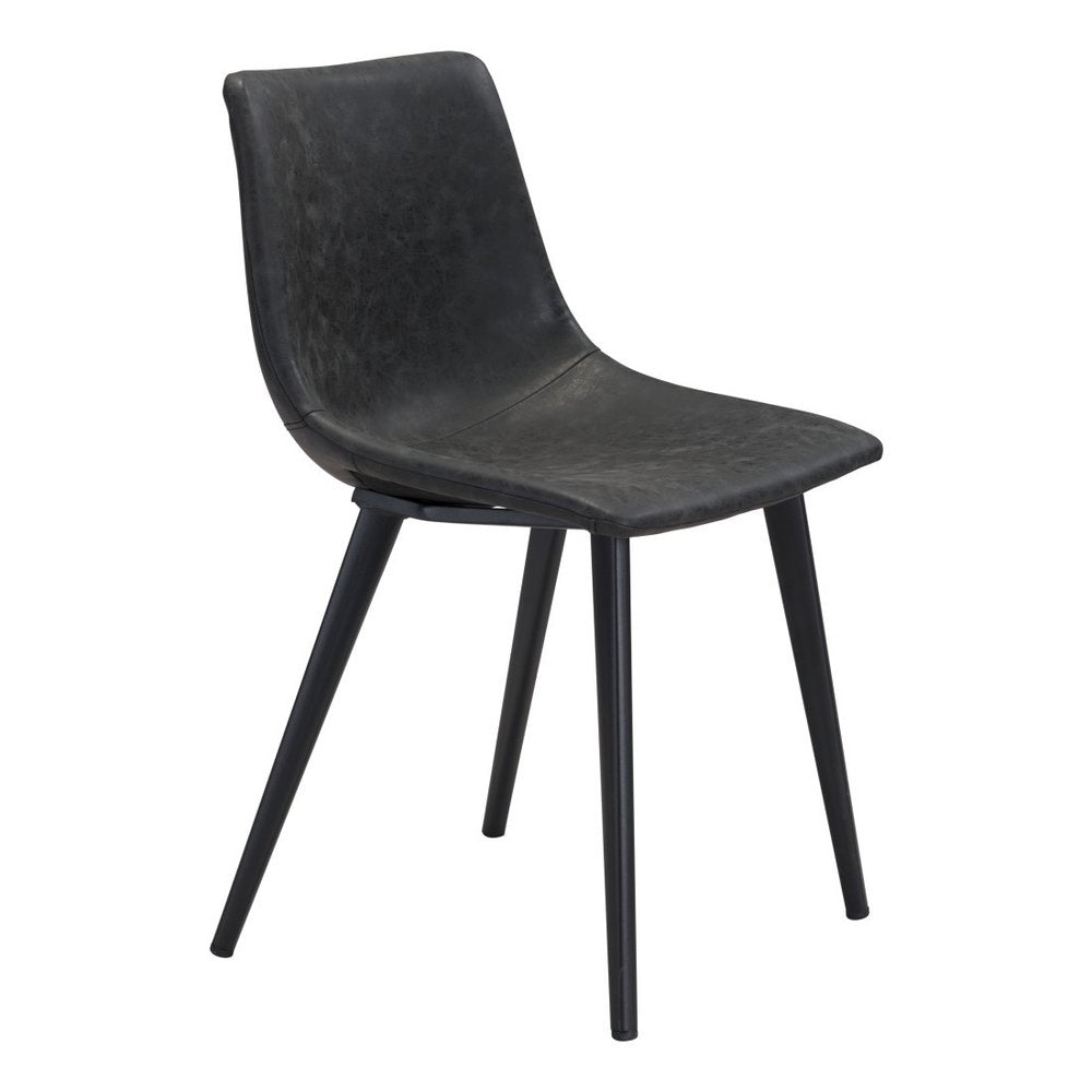 Set of Two Black Faux Leather And Steel Dining Side Chairs
