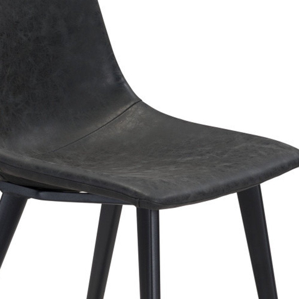 Set of Two Black Faux Leather And Steel Dining Side Chairs