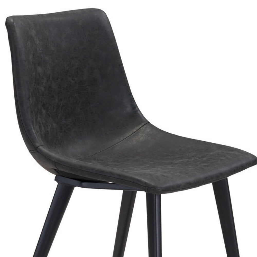 Set of Two Black Faux Leather And Steel Dining Side Chairs