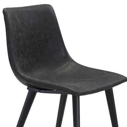 Set of Two Black Faux Leather And Steel Dining Side Chairs