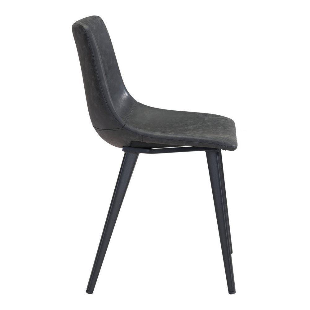 Set of Two Black Faux Leather And Steel Dining Side Chairs