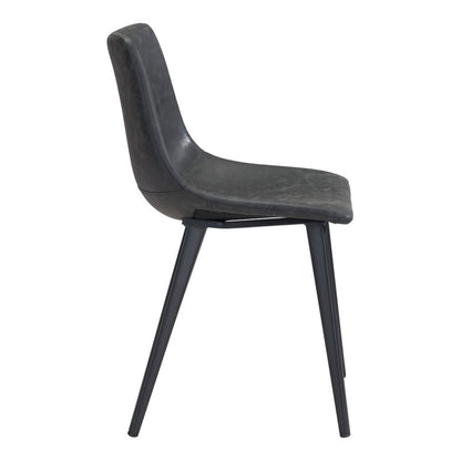 Set of Two Black Faux Leather And Steel Dining Side Chairs