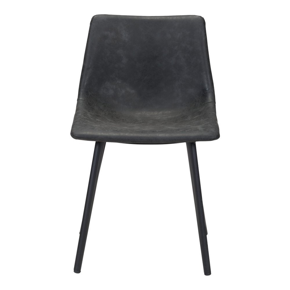 Set of Two Black Faux Leather And Steel Dining Side Chairs
