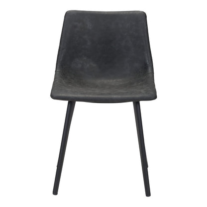 Set of Two Black Faux Leather And Steel Dining Side Chairs