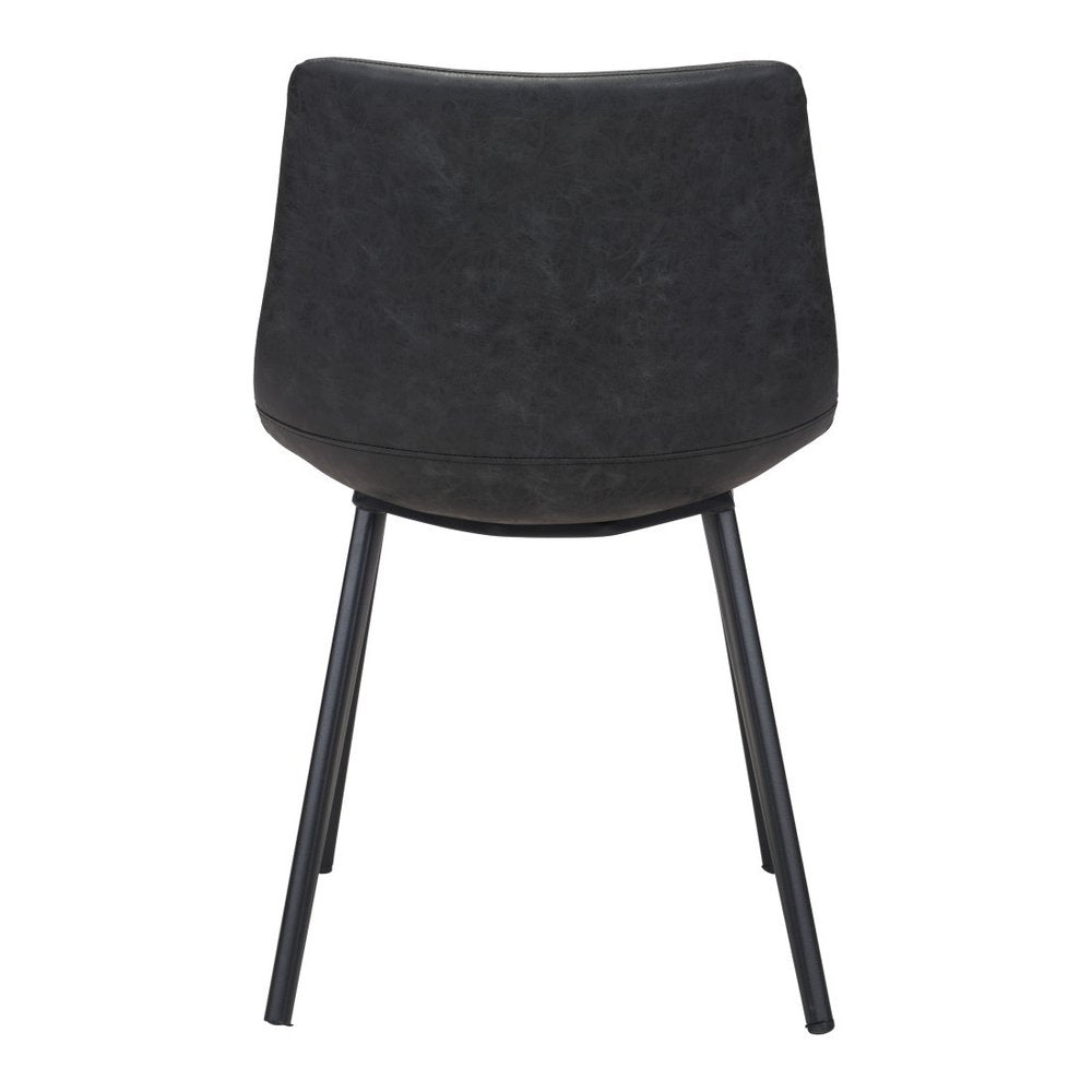 Set of Two Black Faux Leather And Steel Dining Side Chairs
