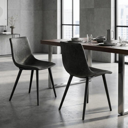 Set of Two Black Faux Leather And Steel Dining Side Chairs