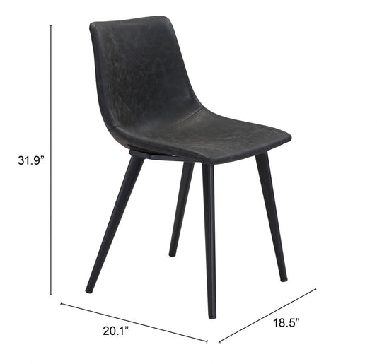Set of Two Black Faux Leather And Steel Dining Side Chairs
