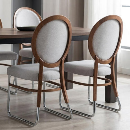 Set of Two Gray And Brown Upholstered Fabric King Louis Back Dining Side Chairs