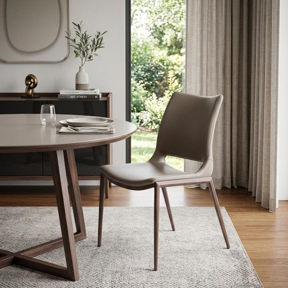 Set of Two Gray and Espresso Upholstered Faux Leather Dining Side Chairs